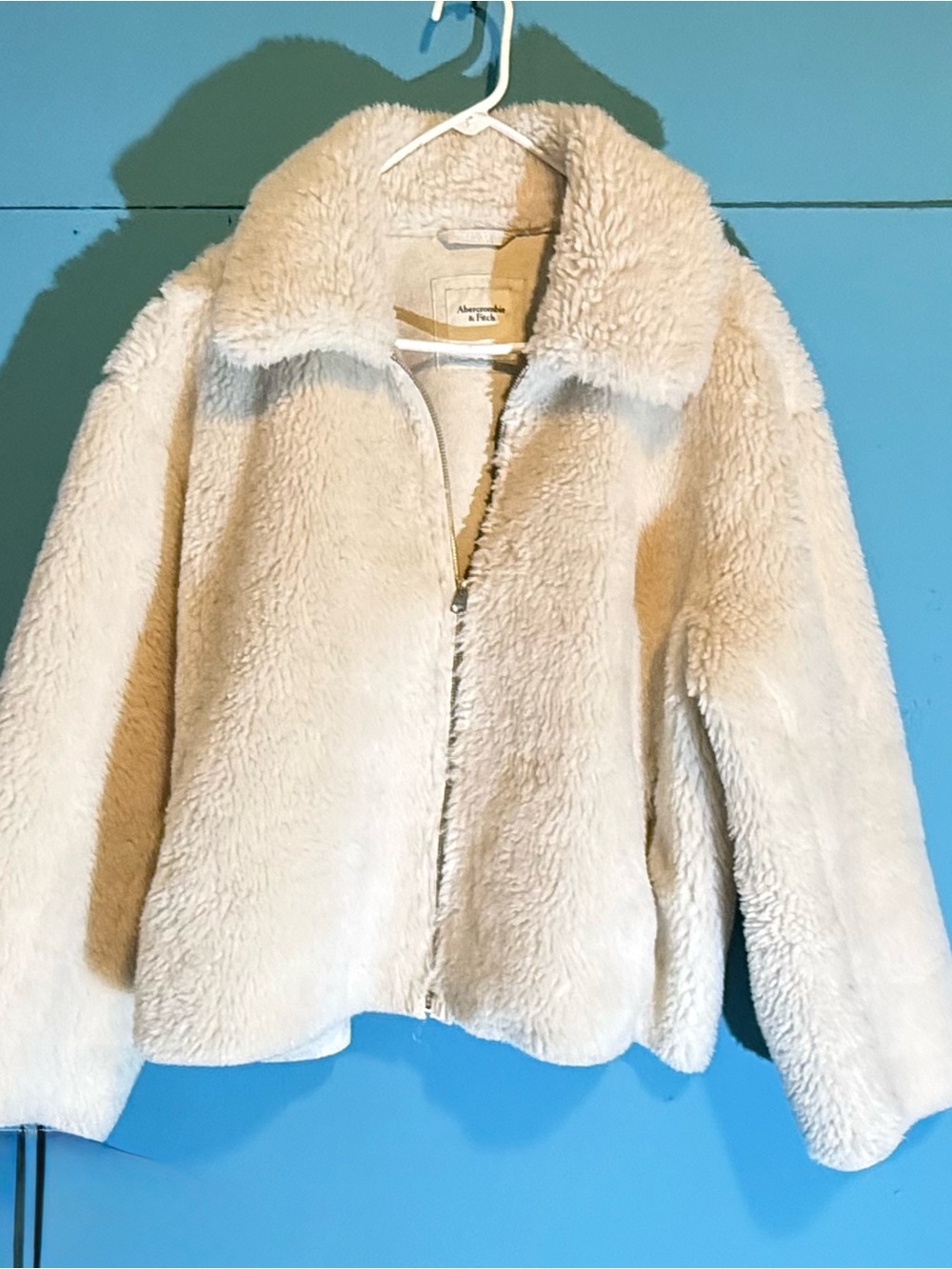 Abercrombie & Fitch Cream Faux Shearling Zip Jacket